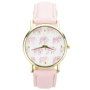 Montre femme bracelet cuir pas chère éléphant rose