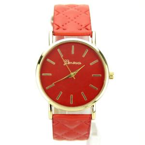 Montre femme bracelet cuir PU rouge marque Geneva