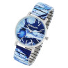Montre Femme Excellanc bracelet extensible acier motif marbré bleu