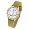Montre Q&Q bracelet cuir synthétique vert Femme cadran argenté