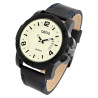 Montre QBos bracelet cuir véritable noir Homme cadran beige