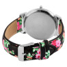 Montre Femme Excellanc bracelet cuir synthétique noir fleuri cadran blanc lunette strass
