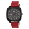 Montre Homme bracelet cuir synthétique rouge QBos cadran noir