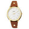 Montre Femme Q&Q bracelet cuir synthétique brun cadran argenté