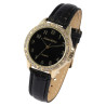 Montre Femme bracelet cuir synthétique noir Alain Miller cadran noir lunette strass