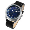Montre Homme Raptor bracelet cuir véritable noir cadran bleu