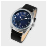 Montre Homme Raptor bracelet cuir véritable noir cadran bleu