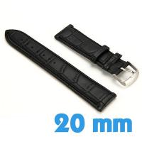 Bracelet Cuir Synthétique croco Noir de montre 20mm