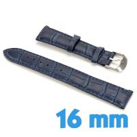 Bracelet Cuir Synthétique Bleu nuit de montre 16mm croco