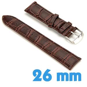 Bracelet Cuir Synthétique croco Marron foncé de montre 26 mm