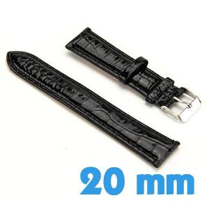 Bracelet Cuir Verni Synthétique crocodile Noir pour montre 20mm