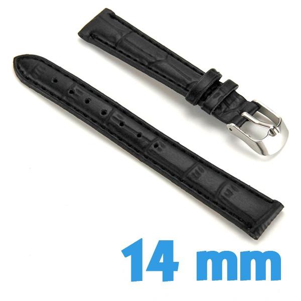 Bracelet De Montre En Cuir Lisse Noir - Largeur 16mm, Avec Pompe Et Anse Barette Fixe, Occasion