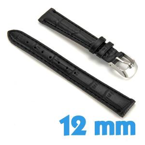 Bracelet Cuir Synthétique Noir de montre 12 mm croco