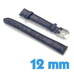 Bracelet Cuir Synthétique Bleu foncé montre 12mm croco