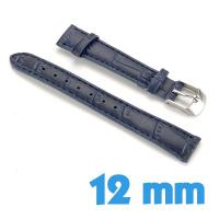 Bracelet Cuir Synthétique Bleu foncé montre 12mm croco