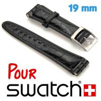 Bracelet Swatch 19mm Cuir Noir Croco