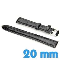 Bracelet de montre Anti-allergie Noir Cuir Synthétique croco 20mm