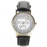 Montre chat noir cuir femme