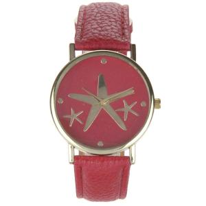 Montre rouge femme pas chère étoiles dorées Montre rouge femme pas chère étoiles dorées