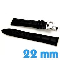 Bracelet 22mm de montre Noir Cuir boucle papillon
