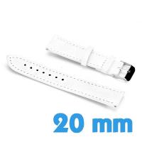Bracelet 20 mm pour montre Blanc Cuir Synthétique