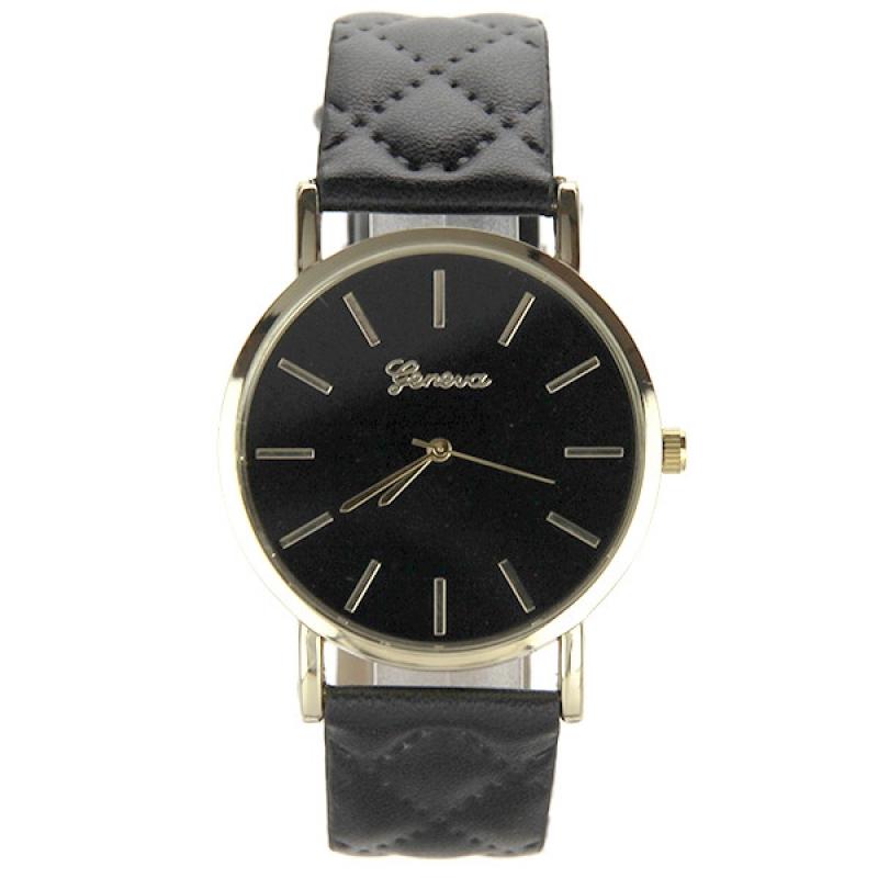 Montre Femme La Rectangle bracelet cuir jeans fond noir - Menthe à l'eau - Marques de France