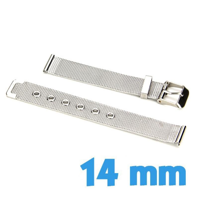 Bracelet De Montre En Acier Inoxydable Argenté 14mm - Longueur 15.5cm Ajustable, Vintage, Fait Main