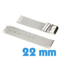 Bracelet 22 mm montre Argenté Maille milanaise acier 
