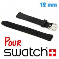 Bracelet Silicone lisse Noir pour montre Swatch 12 mm