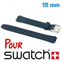 Bracelet Silicone Bleu nuit 12mm montre Swatch lisse