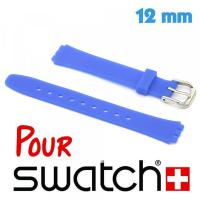 Bracelet 12 mm montre pour Swatch Bleu Silicone lisse