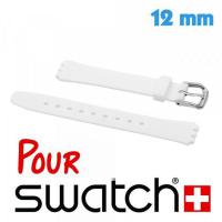 Bracelet Silicone lisse Blanc pour montre Swatch 1.2 cm