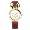 Montre oreille de lapin bracelet rouge boîtier doré