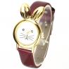 Montre oreille de lapin bracelet rouge boîtier doré