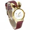 Montre oreille de lapin bracelet rouge boîtier doré