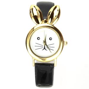 Montre mignonne lapin bracelet noir cuir