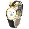 Montre mignonne lapin bracelet noir cuir