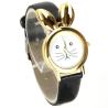 Montre mignonne lapin bracelet noir cuir