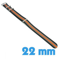 Bracelet NATO 22mm Nylon rayé Noir Gris Orange