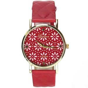 Montre-Bracelet Geneva Quartz Unisexe Rouge - Boîtier Métal, Bracelet Silicone - Neuf
