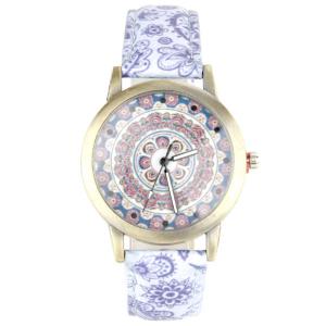 Montre kaleidoscope femme bracelet cuir mauve retro