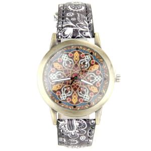 Belle montre femme motif mandala retro bracelet cuir