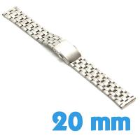 Bracelet pour montre Argenté Acier Inoxydable 20mm avec bouton
