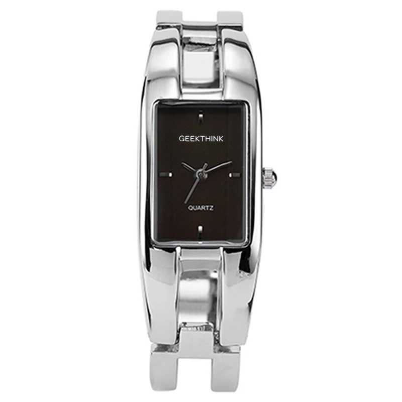 Montre Rectangulaire Montre Discrete Femme Montre Femme Pas Chère Rectangulaire Argenté Cadran Noir