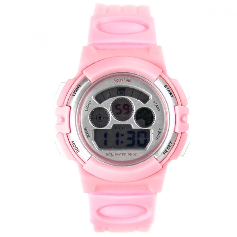 Montre Sport Pour Femme Bracelet En Résine-Chronomètre-Réveil-Rose