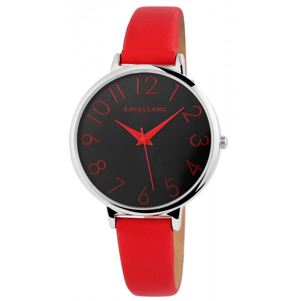 Montre Bracelet Elle - Acier Inoxydable Et Cuir Rouge - Neuve Avec Boîte - Étanche 30m