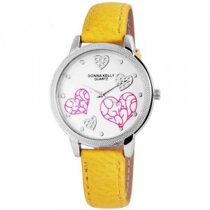 Montre jaune pour femme avec coeurs