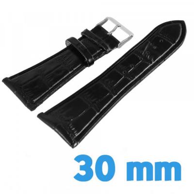Bracelet Montre Cuir Lisse Noir 20 Mm - Avec Pompe Et Anse Barette Fixe, Occasion Bon état