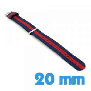 Bracelet pour Montre NATO Nylon 20 mm bleu et rouge