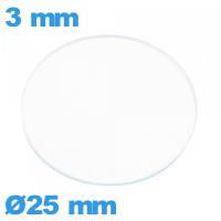 Verre 25 mm circulaire montre verre minéral